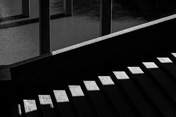 Steps in sunlight at Barbican, London.