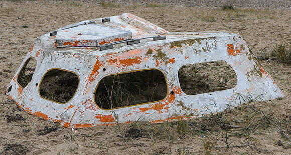 The remains of a vehicle on Southend beach