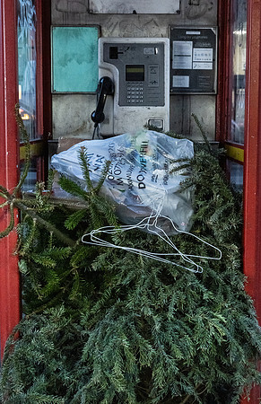 Near Barbican - Xmas tree in a phone box, early January