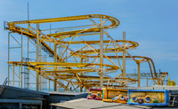 Rollercoaster, Brighton Pier, with rides awaiting repair
