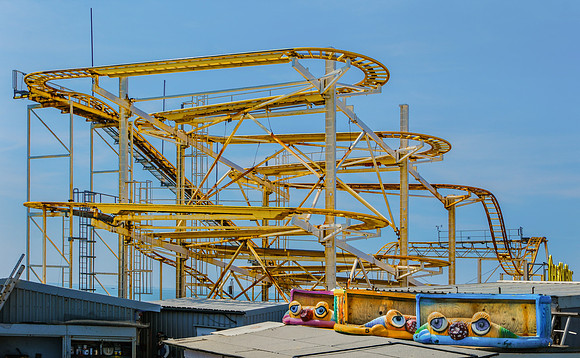 Rollercoaster, Brighton Pier, with rides awaiting repair